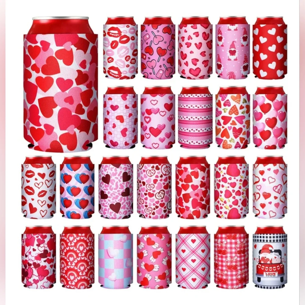 Pickmesh Valentine Heart and Pattern Can Coolers  24 Pc